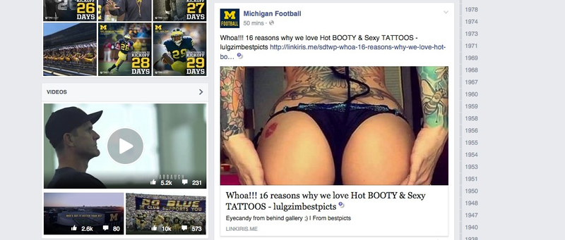 Illustration for article titled Michigan Sports' Facebook Pages Hacked, Overloaded With Butts